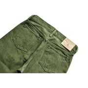 Saucezhan Mens Jeans Vulcanization Olive Green Selvedge Denim Jeans Vintage Regular Fit Taper Leg