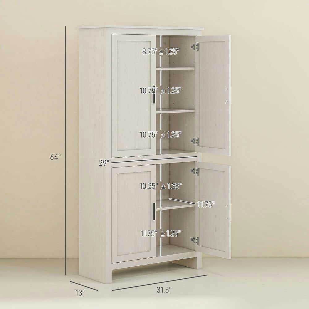 Spaco 64" 4-Door Kitchen Pantry with 3 Adjustable Shelves, Freestanding Storage Cabinet, Storage Cabinet for Indoor as Kitchen, Bar, Dining Room, White