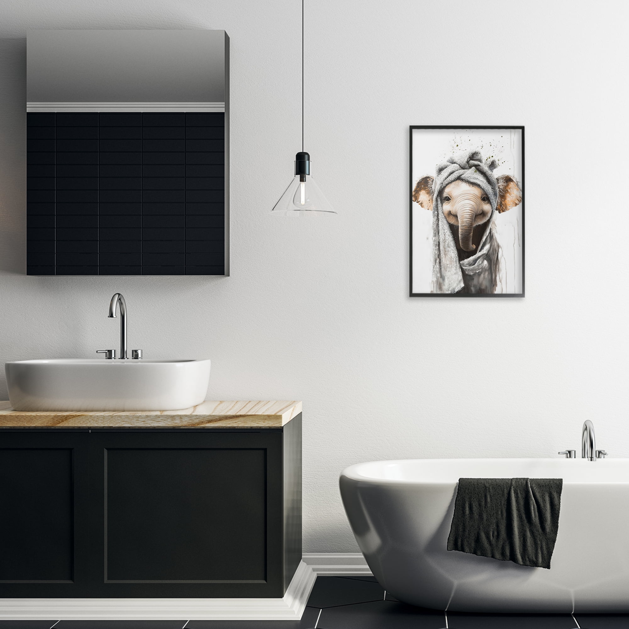 Stupell Industries Squeaky Clean Elephant Black Framed Giclee Art, design by Tina LeCour