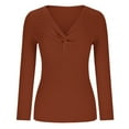 thumbnail image 4 of cfhntfmh Women's Twist Front V Neck Sweaters Long Sleeve Ribbed Knit Tunic Top Slim Fit Solid Color Basic Pullover（Orange,XX-Large), 4 of 7