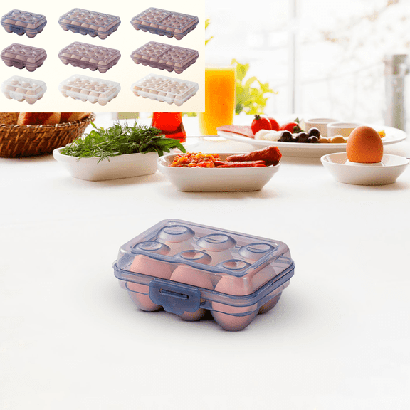CuiLiyq Egg Holder for Fridge, 6 Grids Egg Storage Box, Egg Drop Rack, Transparent Egg Organizer, Portable Egg Tray with Lid For Travel And Outdoor (6 Grids, Blue)