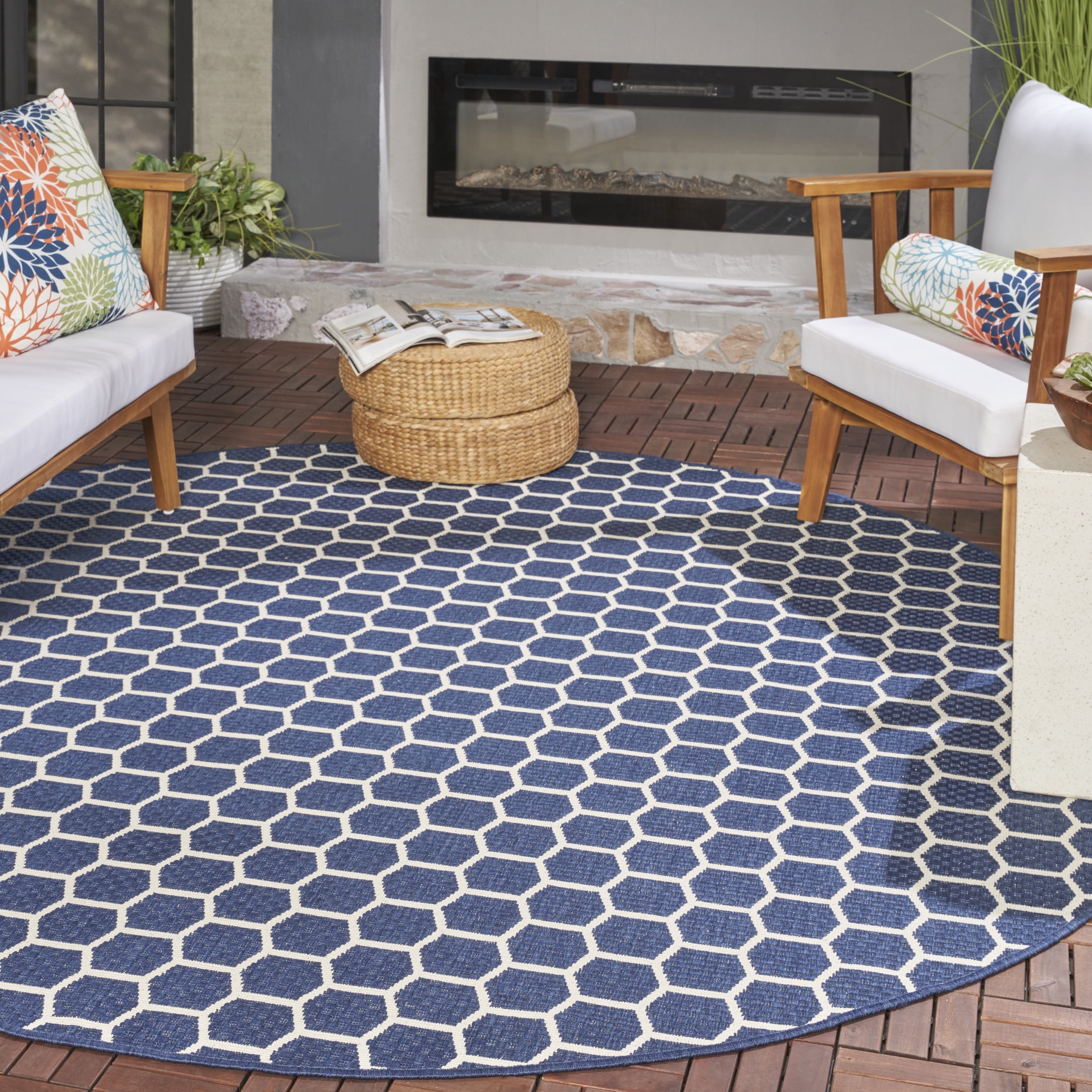 Nourison Twist Reversible 8' x Round Navy Modern Rug