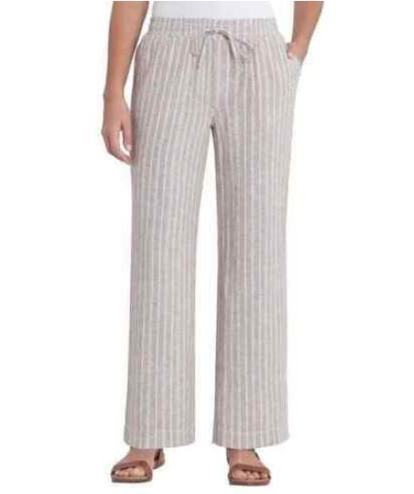 Linen Blend Pants, Beige Striped, XL 