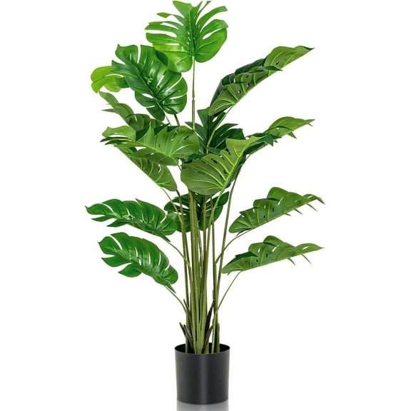 YEXJ Artificial Monstera Deliciosa Plant, 5ft Potted Faux Tree with 15 Verdant Fake Leaves, Swiss Cheese Plant for Home Decor Indoor, Outdoor, Home, Office, 1 Pack