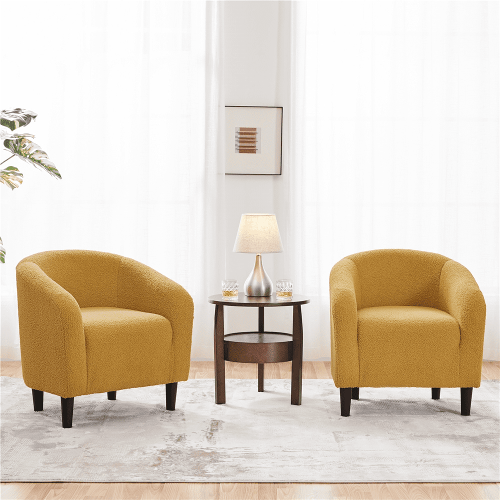 Renwick Set of 2 Boucle Upholstered Club Chair, Mustard Yellow