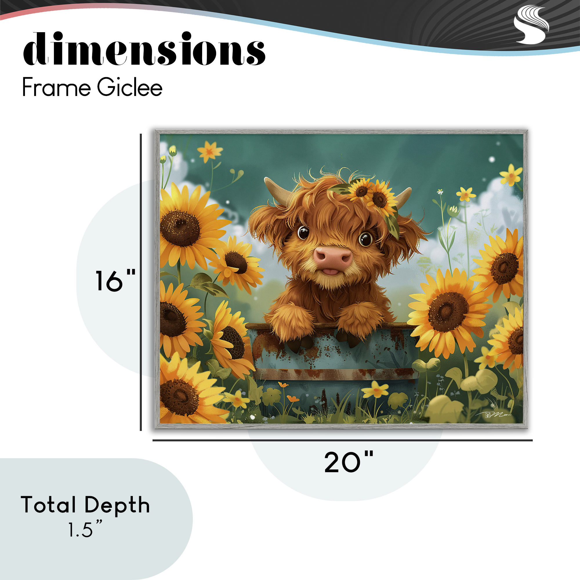 Cute Happy Highland Cow Gray Framed Giclee Art, design by Momart
