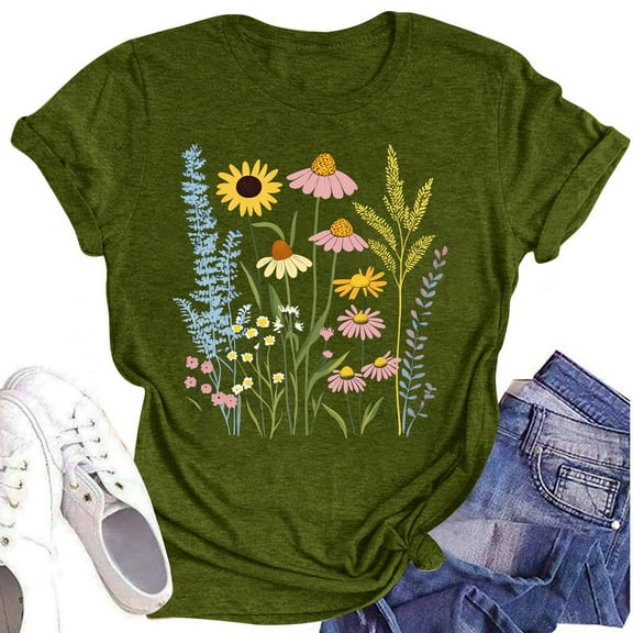 NAMTYQX Womens T Shirts Loose Fit Comfy Oversized Light Short Sleeve Print Basic Breathable Crew Neck mit Muster Womens Summer Shirts Army Green Size S