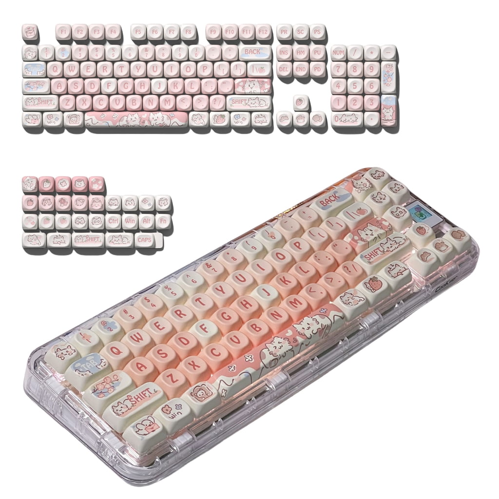 Cartoon Keycaps Set 132Keys MOA Height Heat Sublimated Strawberry Kitten Colorful for Mechanical Keyboards