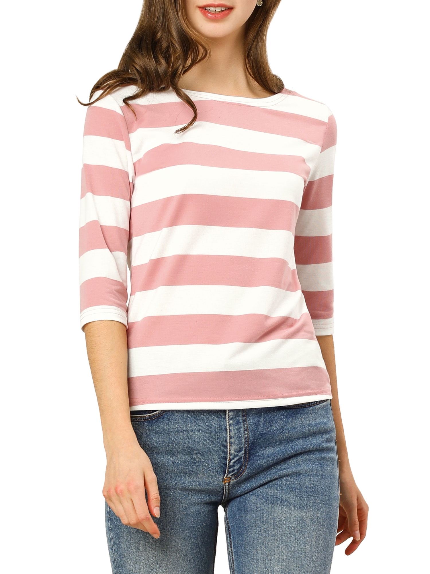 DARING DIVA Women's Halloween Costume Boat Neck Top T-Shirts S Pink White