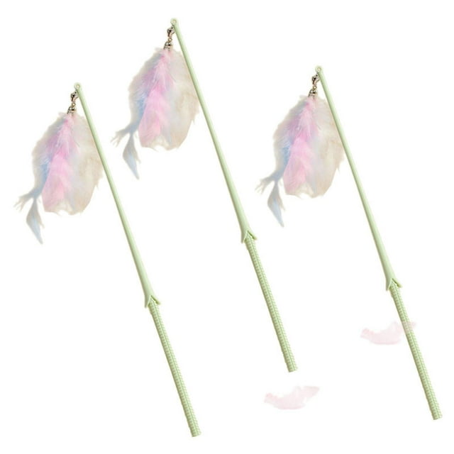Juguete de plumas para gatos, juguete interactivo para gatos, caña de pescar para gatos, palo largo, gatito resistente maíz verde