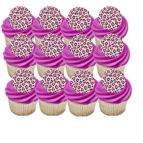 12 - 2 inch Pink Leopard Cupcake Edible Frosting Photos