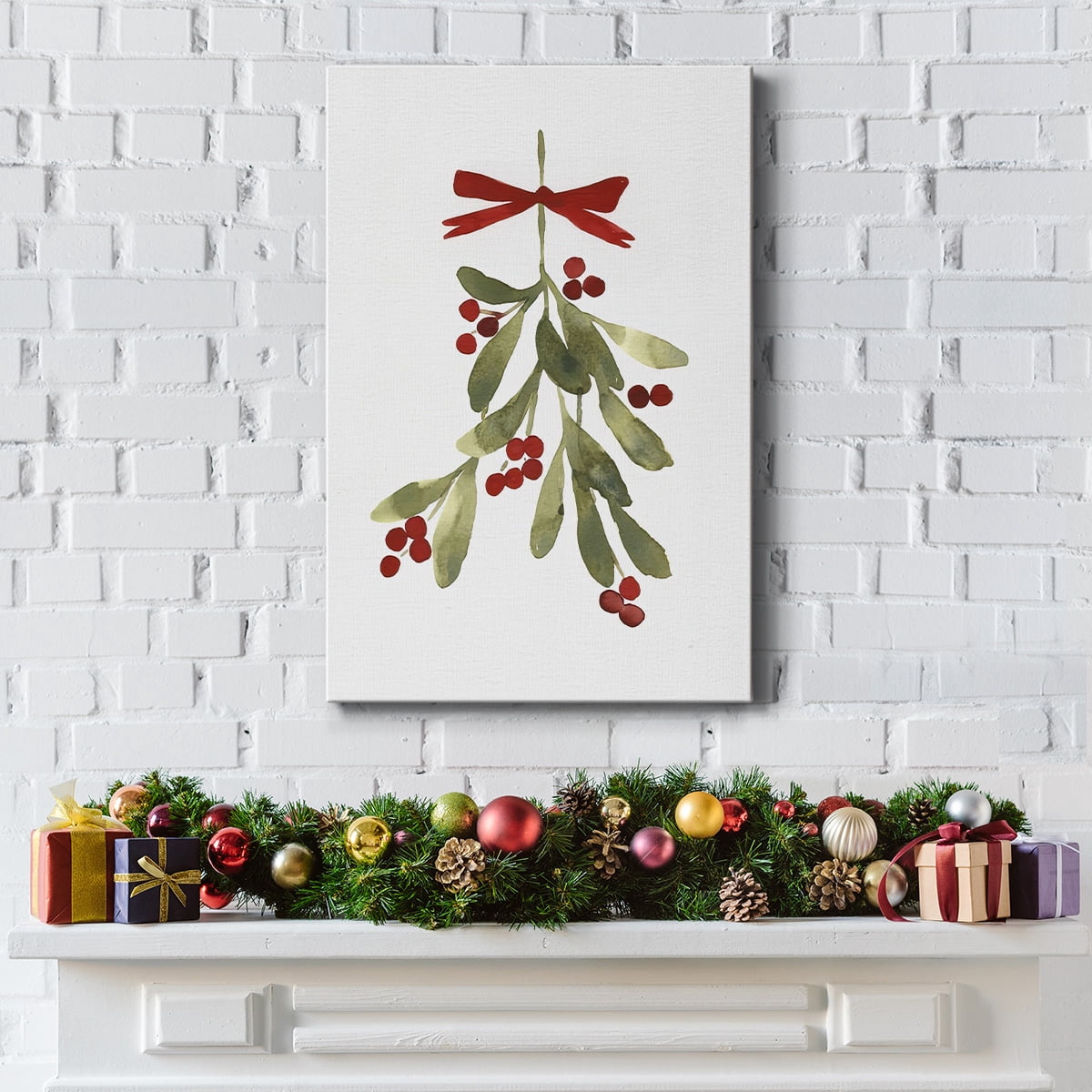 Mistletoe Bow I- Gallery Wrapped Canvas