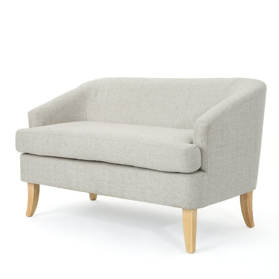 GDF Studio Kylie Mid Century Modern Fabric Loveseat, Beige and Natural Oak
