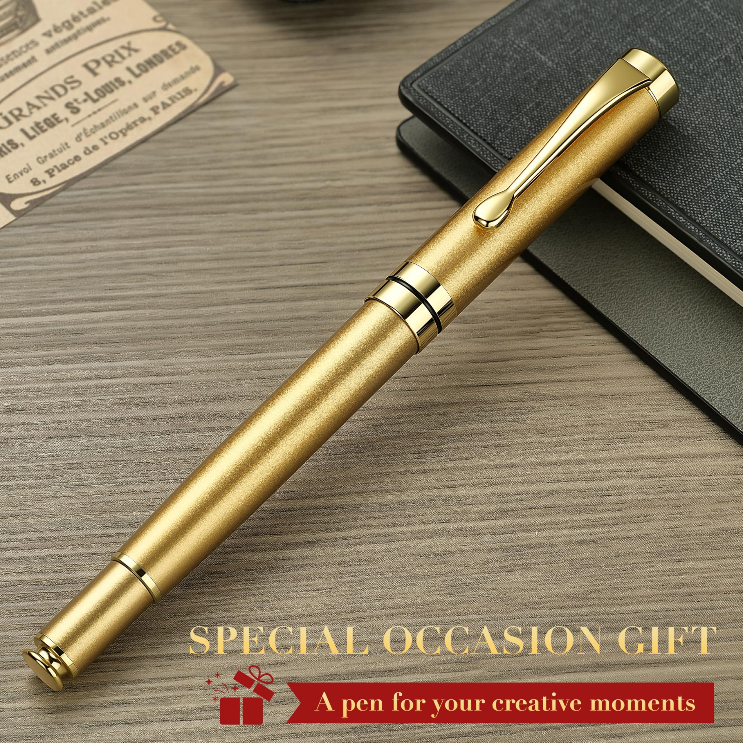 Ballpoint Pens  Stainless Steel With Chrome Trim Luxury Golden Metal Pen Set Ball Gift For Men & Women Professional Executive Office Fancy Pens-nice Box Extra Refill