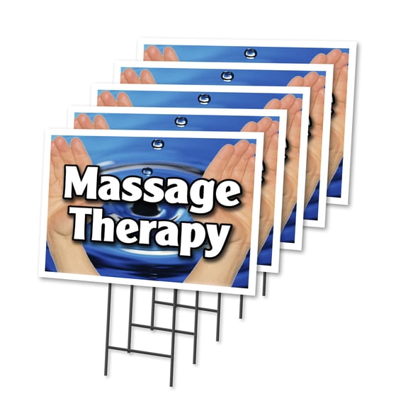 MASSAGE THERAPY 5 Pack Of 12" x 16" Yard Sign & Stake | Advertise Your Business | Stake Included Image On Both Sides | Made in The USA