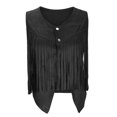 thumbnail image 4 of JULMCOMO Faux Suede Vest Tops for Women Fringe Button Down Sleeveless Casual Vest Jacket Cropped Cowboy Western Jacket Black XL, 4 of 7