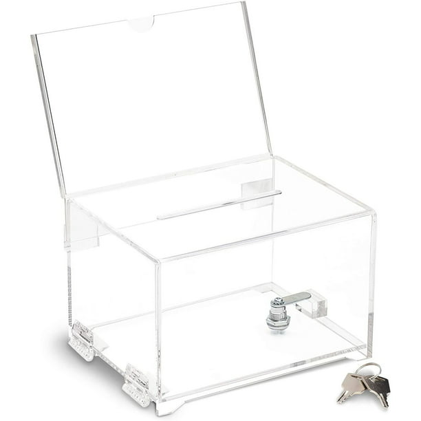 Clear Acrylic Donation & Ballot Box with Sign Holder & Lock, Displaying 4