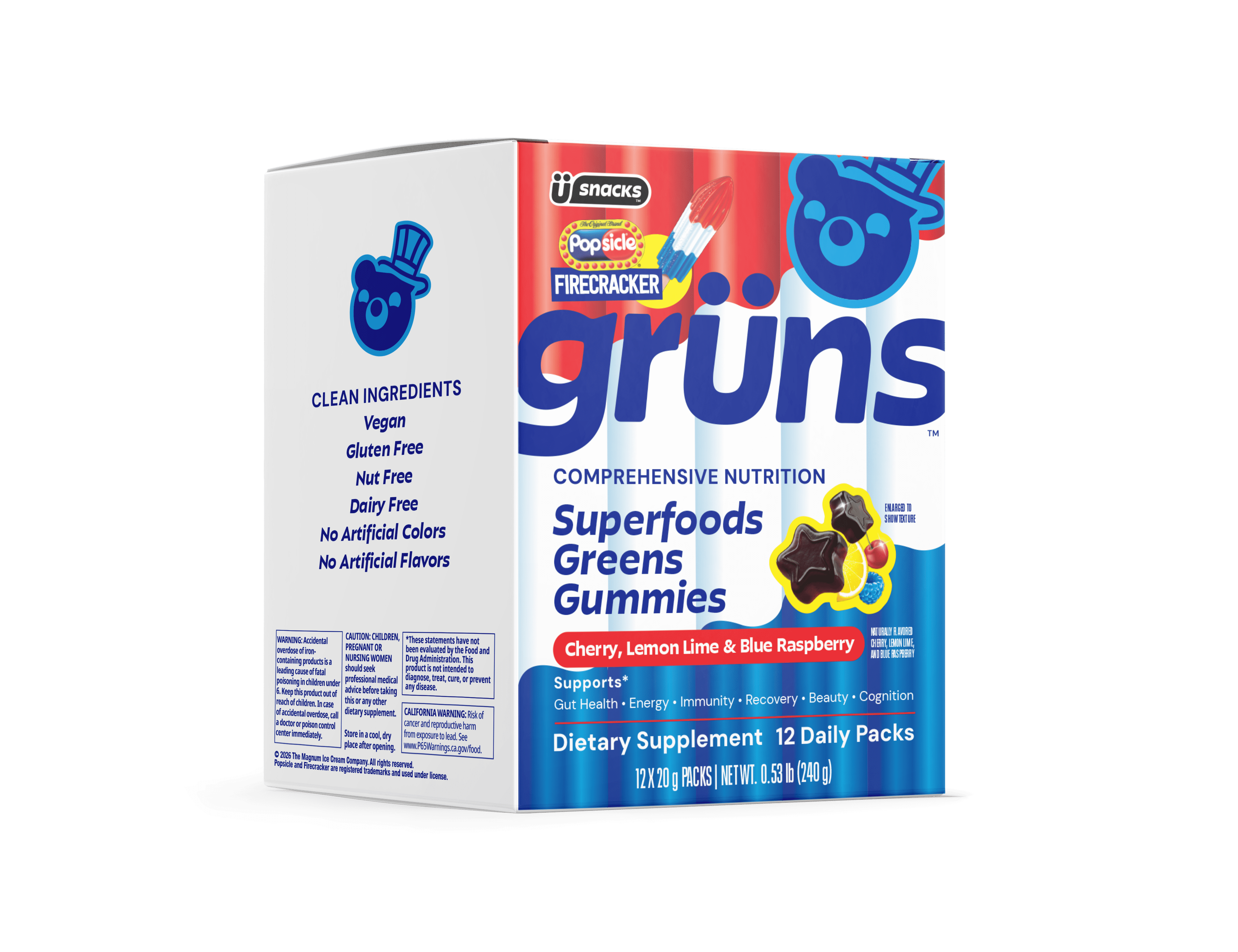 Gruns Firecracker Popsicle Low Sugar Superfoods Greens Gummies - 12 Servings