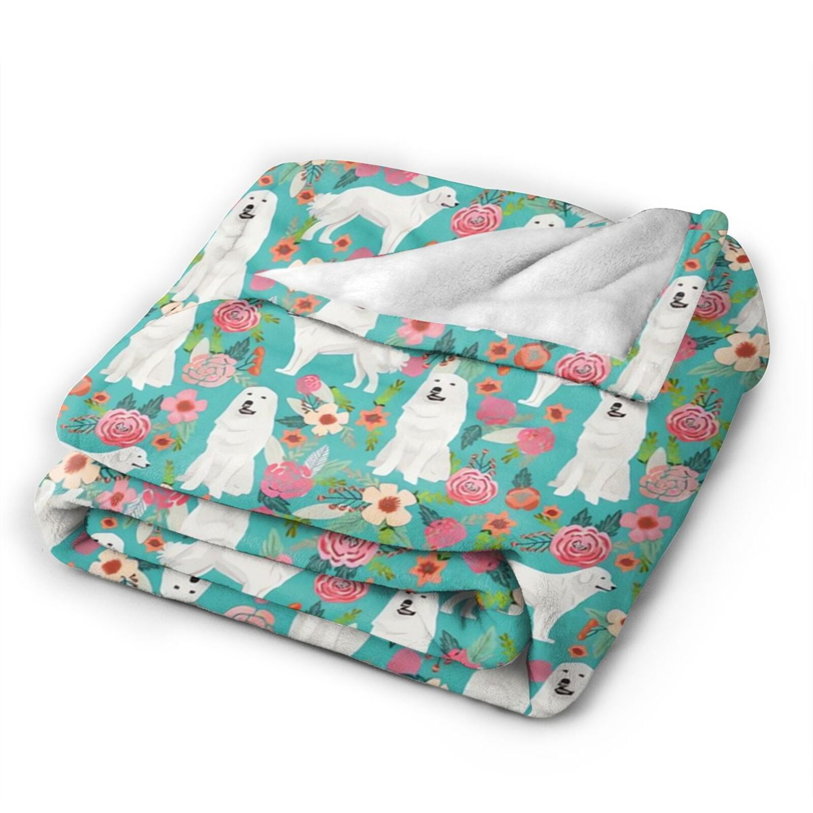 Wijzvio Great Pyrenees Dogs Flower Floral Throw Blanket Soft Fuzzy Fleece Blanket For Couch Bed Living Room Decoration 60"X50"