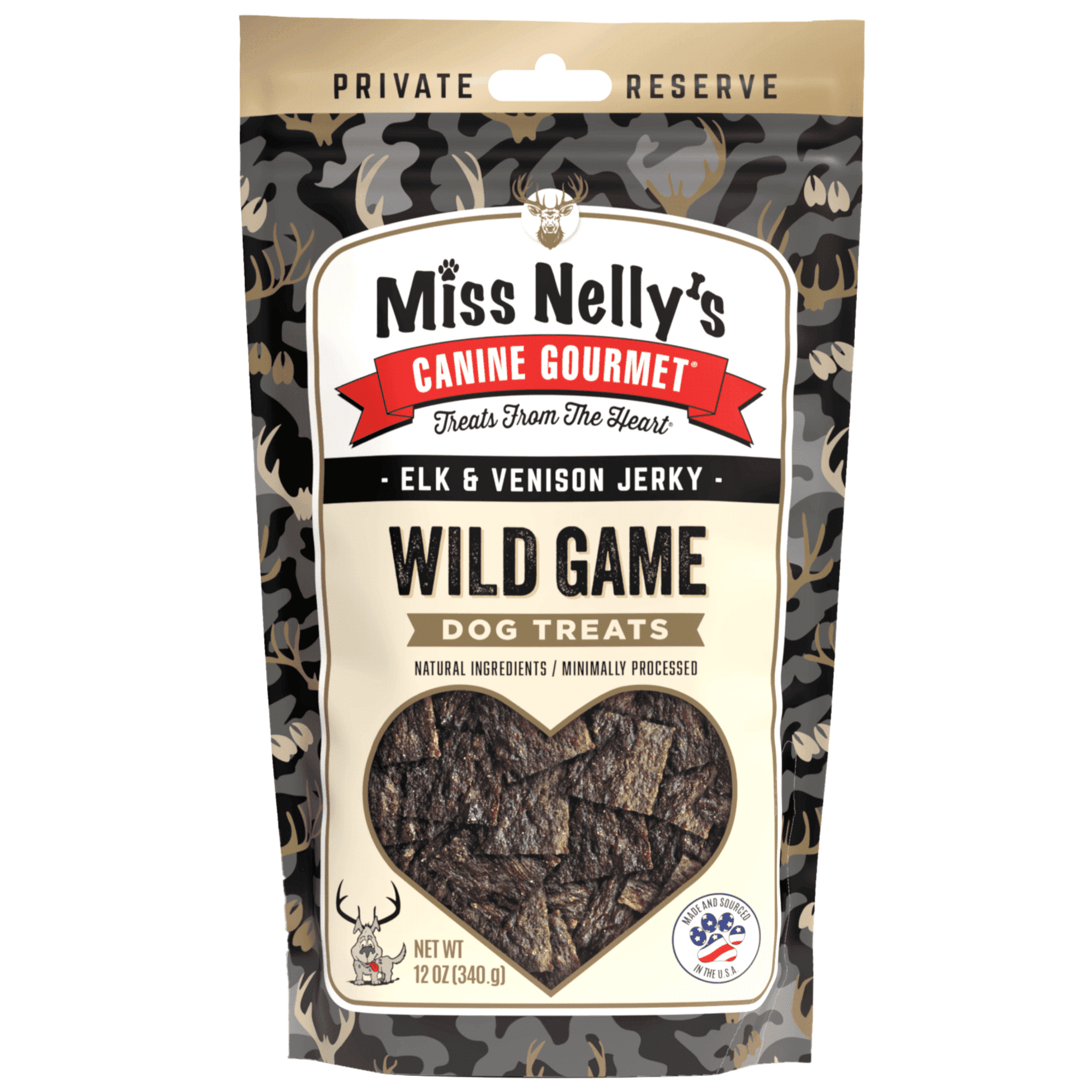 Miss Nelly's - Heart of The Wild – All Natural Elk & Venison Jerky Dog Treats - Made in USA Only - Minimally Processed Real Meat Treats - 12 oz