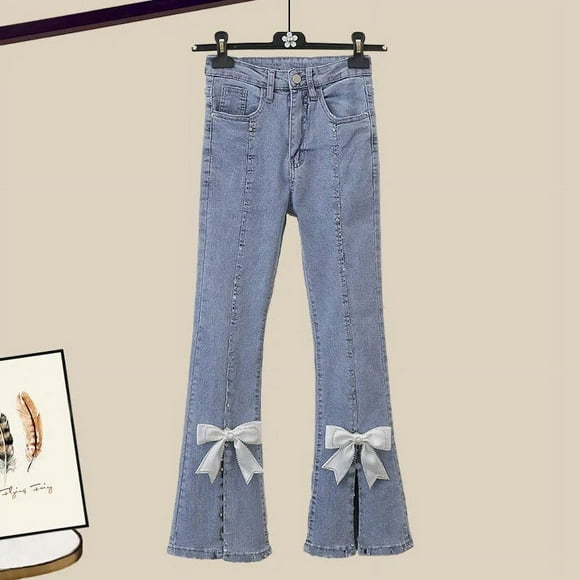 Costume pour Femme Grande Taille Mode Ajusté Chemise Coréenne Décontractée Jeans Ensemble Deux Pièces Chandail - Pantalon Bleu / m 40-50 kg