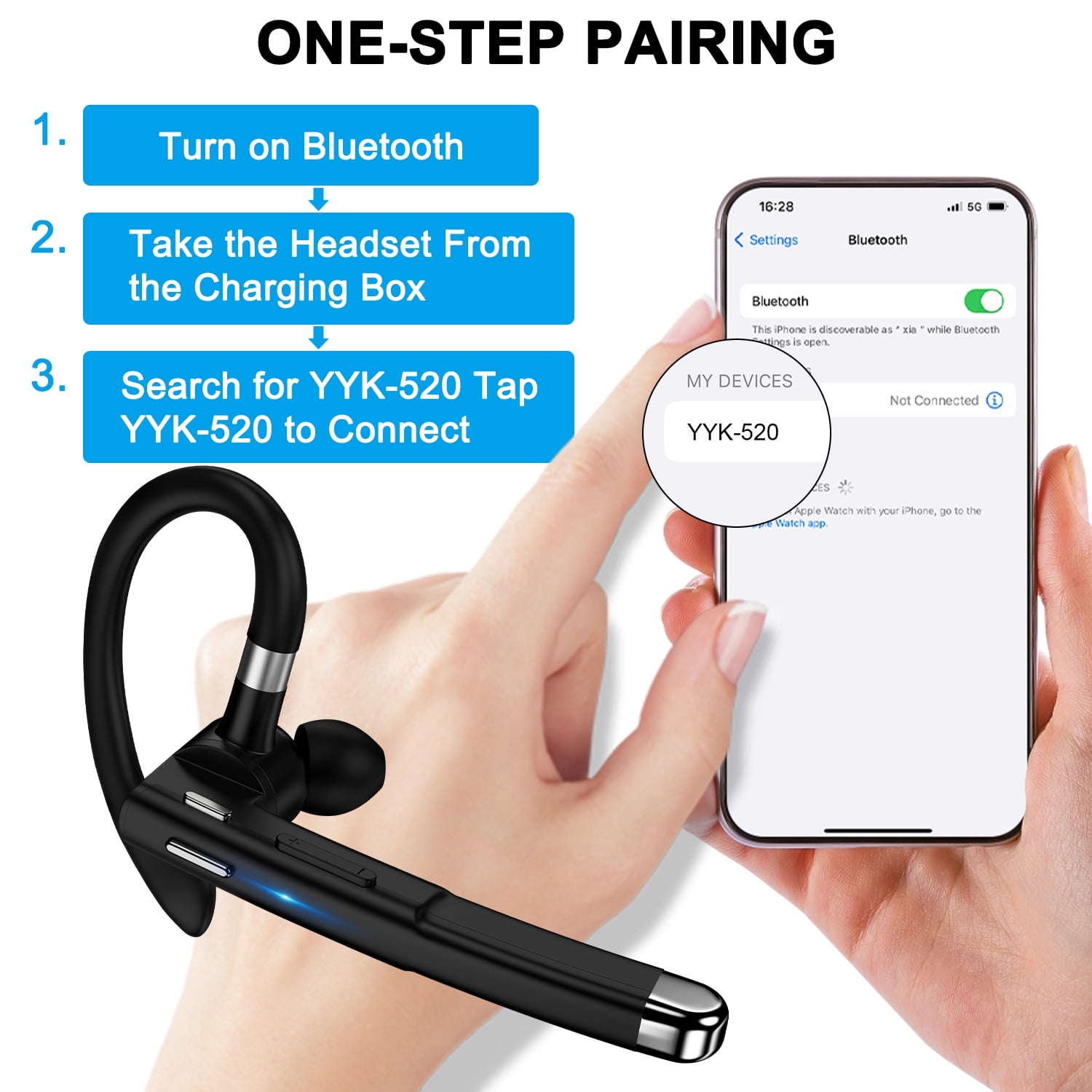 Bluetooth Headset,Wireless Bluetooth Earpiece for Cell Phone W 500mAh Charging Case 180Hrs Standby Time Built-in Microphone for iPhone,Android,Business Hands-Free Headphones for Truckers,Driver