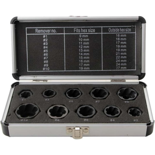 HAHDAXIA 10 Pcs Short Profile Bolt Extractor Set, Screw Bolt Nut Removal Extractor Socket Tool Kit, 9-19mm Metric Nut Remover Tool Set with Aluminium Carrying Case