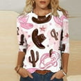thumbnail image 2 of DDAPJ pyju 3/4 Length Sleeve Womens Tops Boho Floral Graphic Tees Loose Fit Crewneck Pullover Blouses Ofertas Prime Pink L, 2 of 6