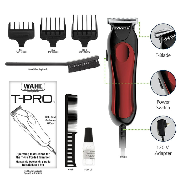 Postnummer Forbindelse eksekverbar Wahl T-Pro Trimmer, Corded Hair and Beard Trimmer, Includes Three Guide  Combs, 9307-300 - Walmart.com