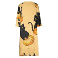 thumbnail image 4 of Fartey Plus Size Halloween Maxi Dresses for Women 2025 Trendy Button V Neck 3/4 Sleeve Dress Casual Flowy Irregular Layered Hem Dress Cute Pumpkin Print Dresses, 4 of 5