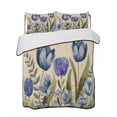 thumbnail image 2 of Quilts Twin XL Size, Blue Purple Spring Floral Soft Comforter Bedding Set for Bed, Summer Botanical Tulip Vintage Lightweight Quilted Bedspread with Pillow Cover(2 Pieces) for All Season, 68x98 Inch, 2 of 6