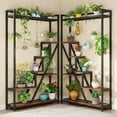 thumbnail image 6 of Tribesigns 7-Tier, 70.9" Tall Indoor Plant Stand with 5 S Hooks, Rustic Brown, 6 of 7