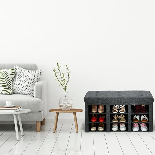 Seville Classics 9-bin Foldable Tufted Shoe Storage Bench Charcoal Gray Seville Classics 9-Bin Foldable Tufted Shoe Storage Bench, Charcoal