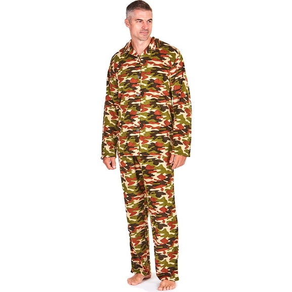 Men's Notch Collar Camouflage Fleece Pajama Set - Size Medium
