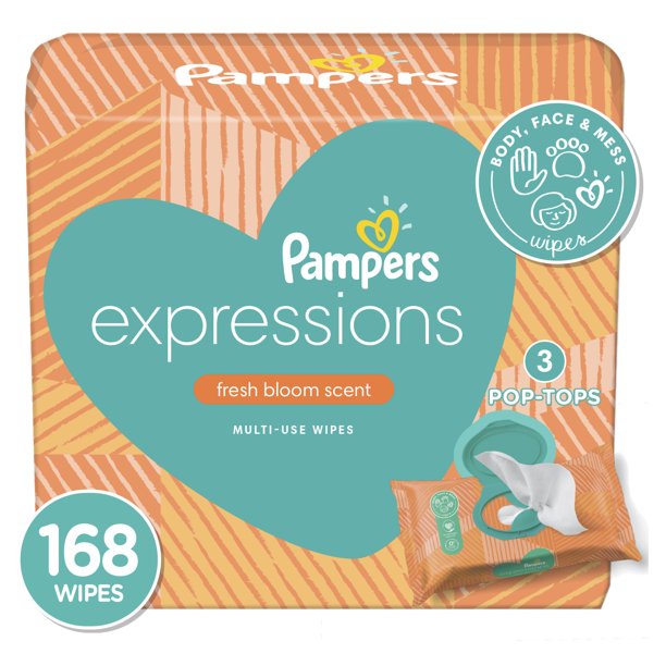 Pampers Baby Wipes Expressions, Fresh Bloom Scent, 3X Pop-Top, 168 ct
