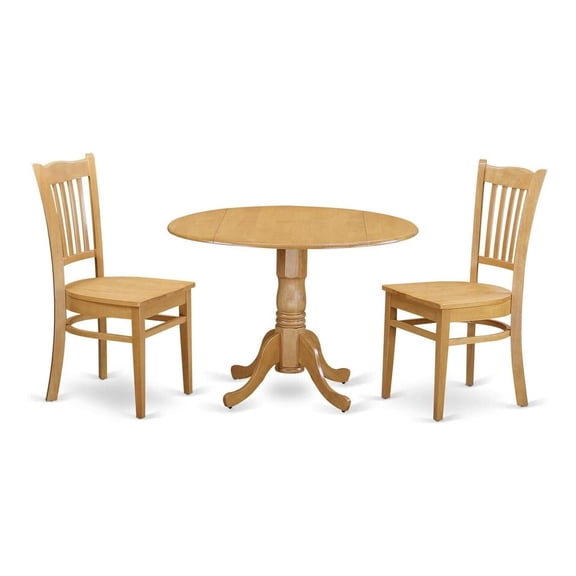HomeStock 3 Piece Kitchen Table & Chairs Set Includes a Round Dining Room Table with Dropleaf and 4 Dining Chairs, 42x42 Inch,Oak