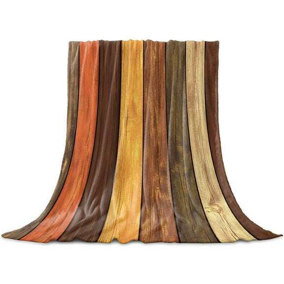 Farmhouse Orange Brown Flannel Blanket for Bed, Retro Vintage Wood Soft Cozy Warm Couch Throw Blanket, Lightweight Fluffy Plush Bedding Blankets for Sofa Decor All Season 50"x60"