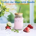 thumbnail image 3 of Mason Jar Cups with Handles, Vintage 16 oz Glass Iced Coffee Cup with Bamboo Lids and Straws, Pint Drinking Jars Mug for Smoothie, Cold Drinks, Juice, Party Beverages, Set of 4, 3 of 3