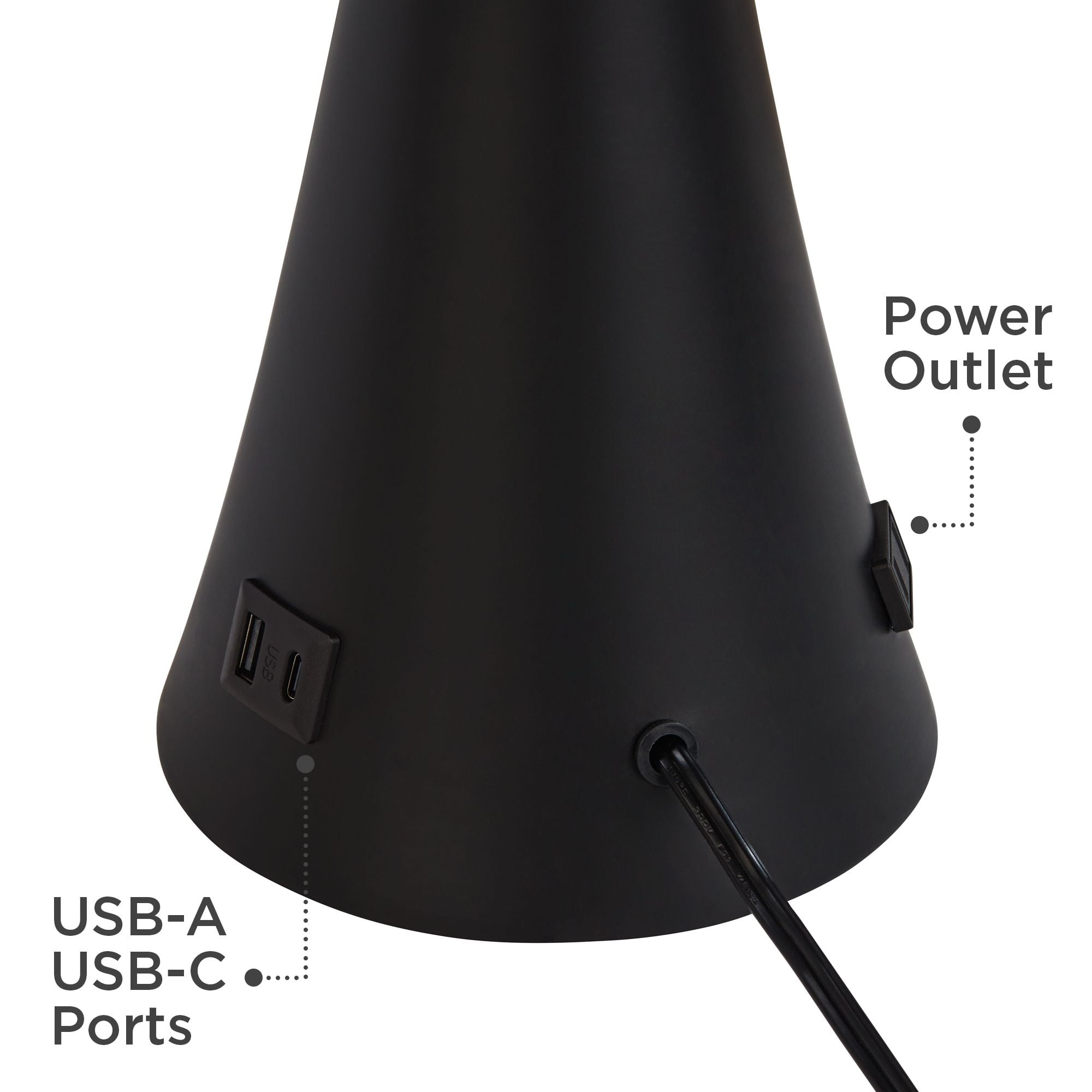 360 Lighting Karl Modern Table Lamps 28 1/4" Tall Set of 2 Black Metal with USB and AC Power Outlet in Base White Drum Shade for Bedroom Living Room