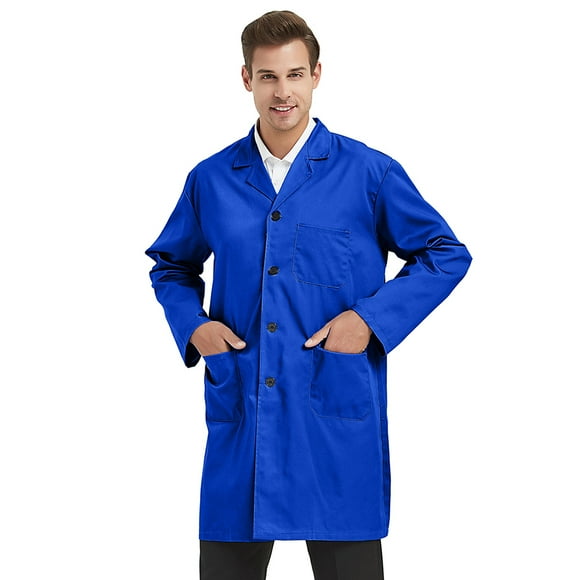 TOPTIE Unisex Scrubs Lab Coat Professional Doctor Uniform Workwear Long Sleeve Shop Coat-Royal Blue-XL