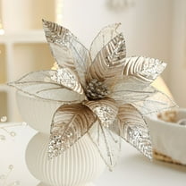 12" Large Glitter Poinsettia Christmas Flowers, Set of 4 Artificial Xmas Tree Ornaments, Holiday Decorations for Christmas Tree, DIY Wreaths, Garland, Party, Home Décor, Festive Centerpiece (Gold)