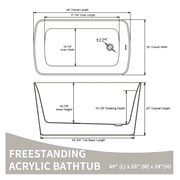 49 Acrylic Freestanding Soaking Bathtub, Square-shape Japanese Soaking Hot Tub with Overflow and Drain, Glossy Black 24A01-49B