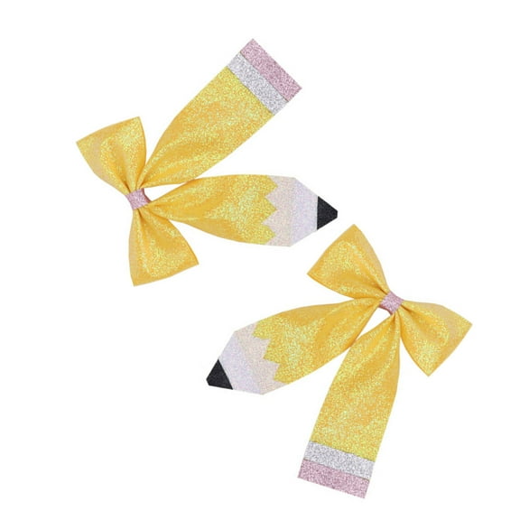 Pencil Ribbon Bowknot Hairclip for Child School Activity Glittering Hair Bows Back to School Barrettes Kids Hair Holder
