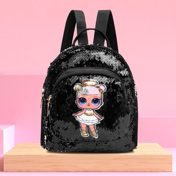 Minimochila De Mujer Lindas mochilas de viaje para mujeres y niños, mochila escolar con estampado de lentejuelas para niñas (negro)