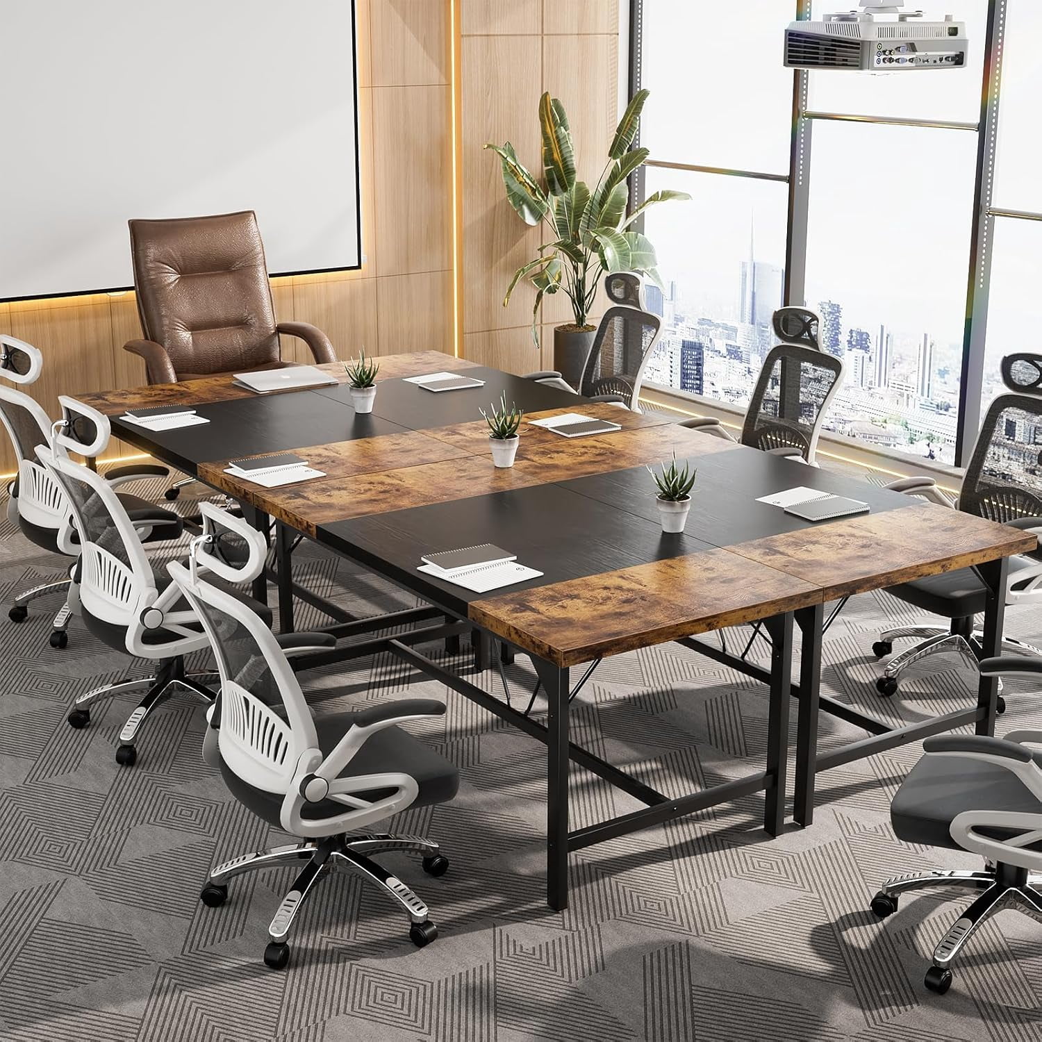 Homieasy 63 Inch Computer Desk, Sturdy Large Office Desk, Premium 2 Person Long Desks, Super Thick Study Writing Gaming Table, Modern Computer Table, Easy to Assemble, Rustic Brown