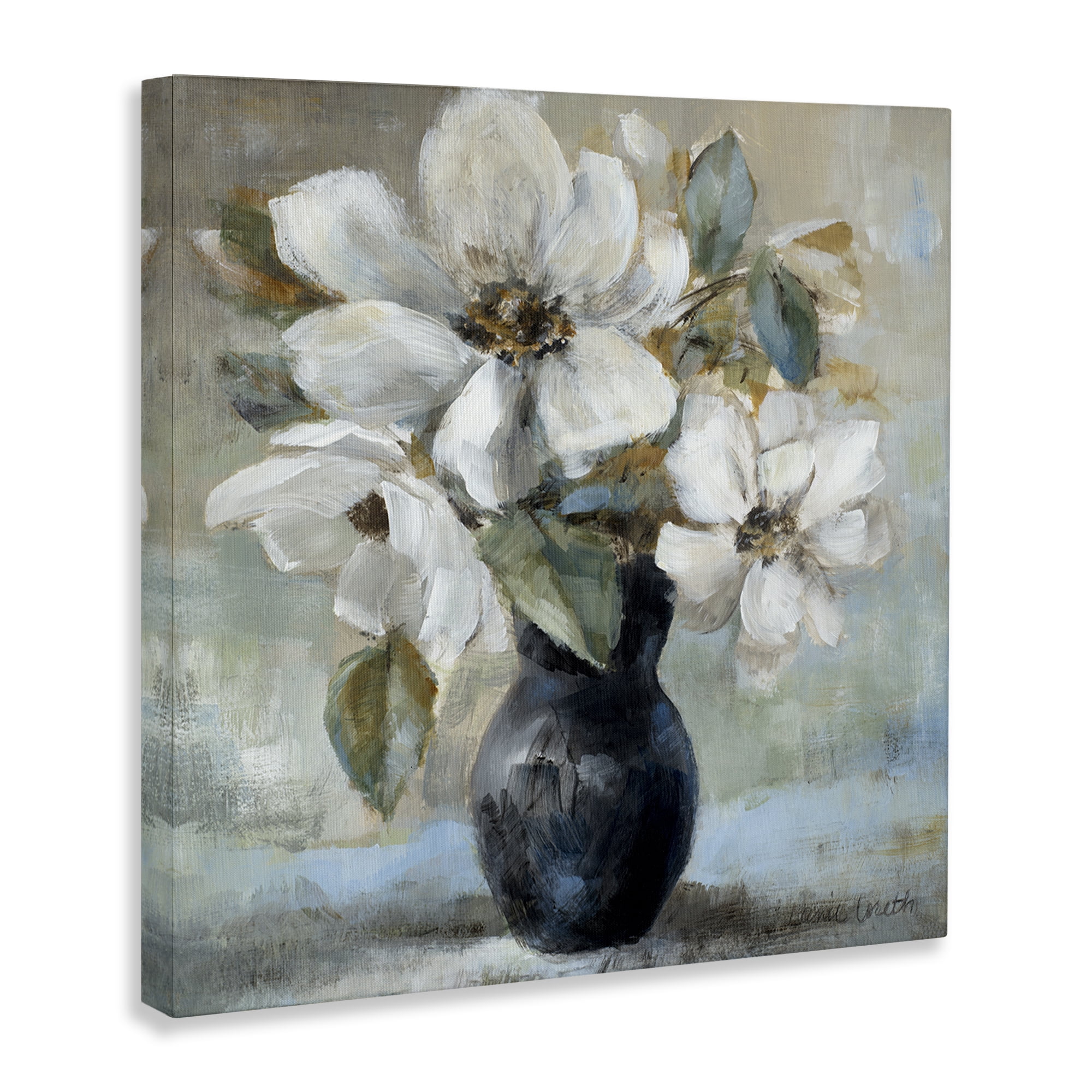 Stupell Industries Flowers in Black Vase Plants & Flowers Painting Wrapped Canvas Art Print Wall Art, 17 x 17