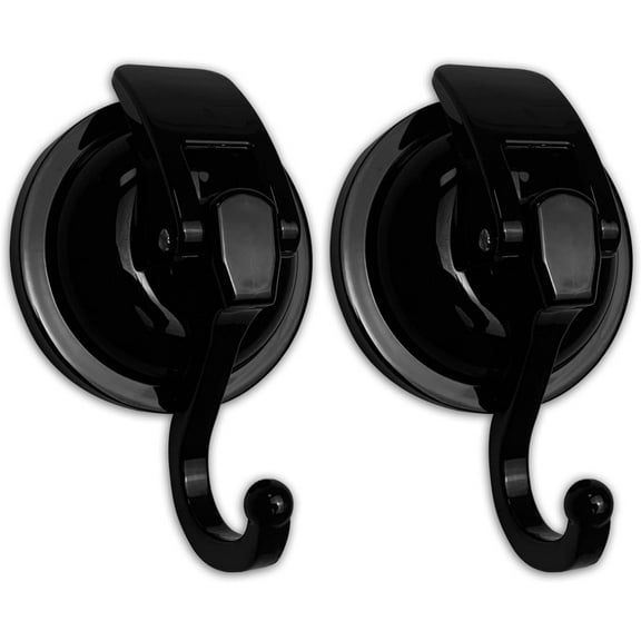 Wekvgz Removable Suction Cup Hooks (2 Pack) , Black Heavy Duty Vacuum Shower Hooks , Powerful Wreath Hanger for Bathroom Restroom Kitchen