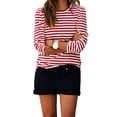 thumbnail image 2 of Lnzyyephy Women Red White Striped Casual Tops Long Sleeve Round Neck Loose Shirt Fashion T-Shirt, 2 of 7