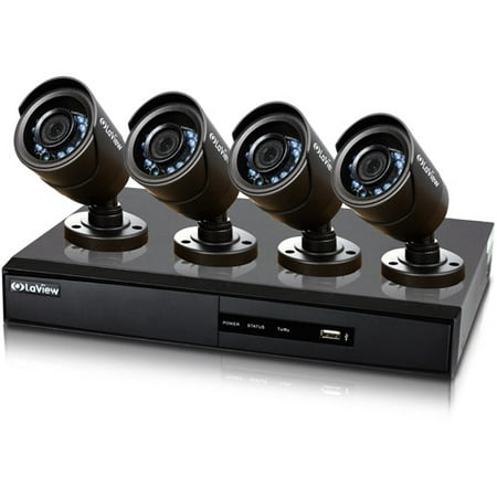 LaView Surveillance System 4CH 720P DVR with 500GB storage and Four 720P Security Cameras