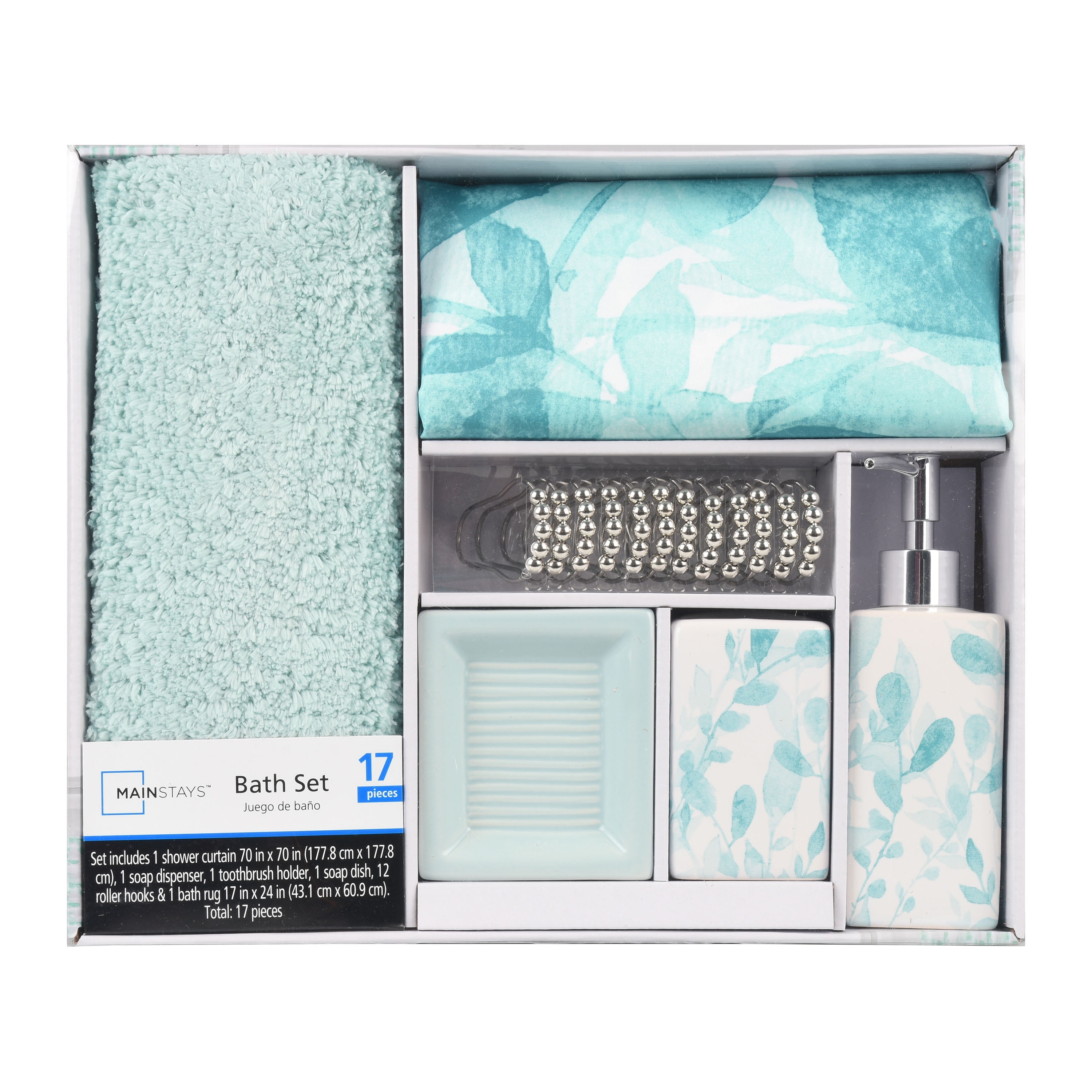 Mainstays 17Piece Bathroom Set, Eucalyptus